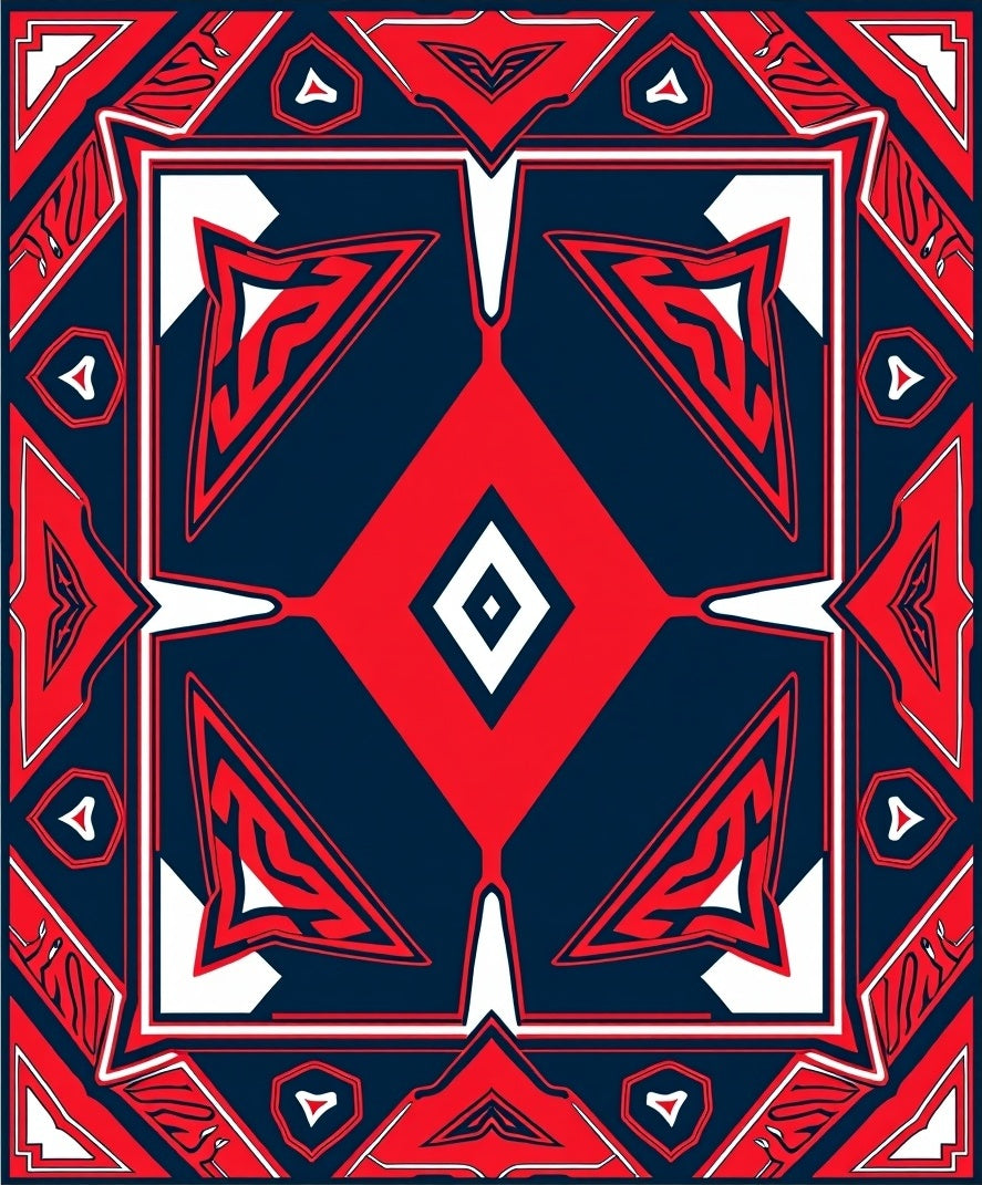 Abstract Red Blue Geometric Pattern Rug
