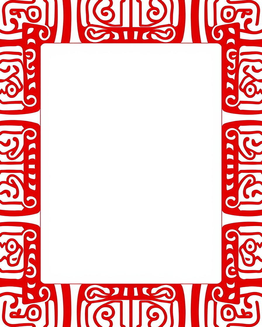 Bold Red Tribal Geometric Border Rug