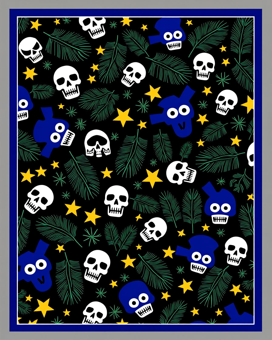 Black Blue White Skull Tropical Stars Rug