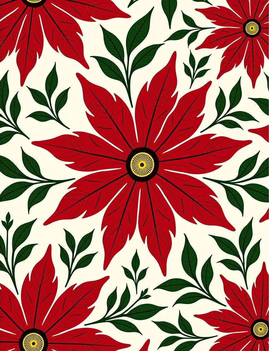 Bold Red Floral Pattern Rug