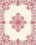 Ornate Floral Swirls Pink Ivory Design Rug