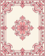 Ornate Floral Swirls Pink Ivory Design Rug