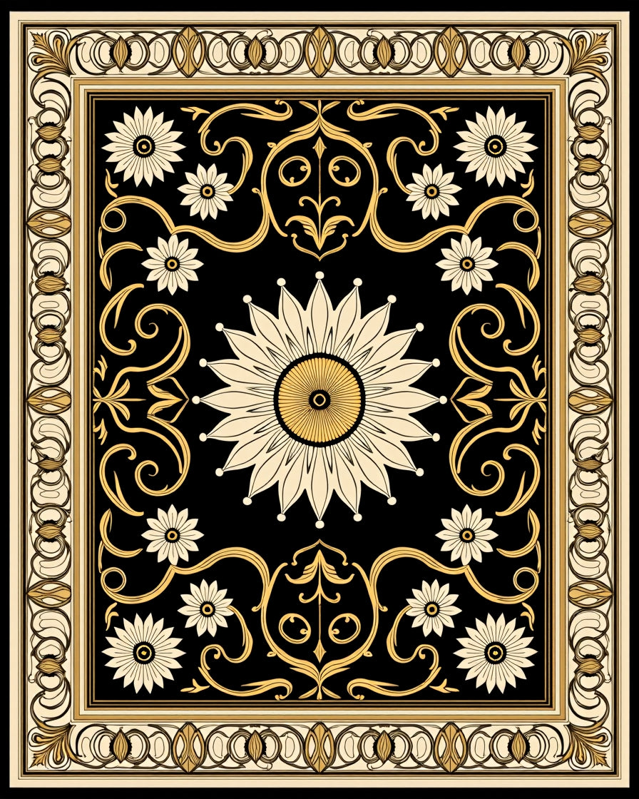 Ornate Floral Black Gold Rug