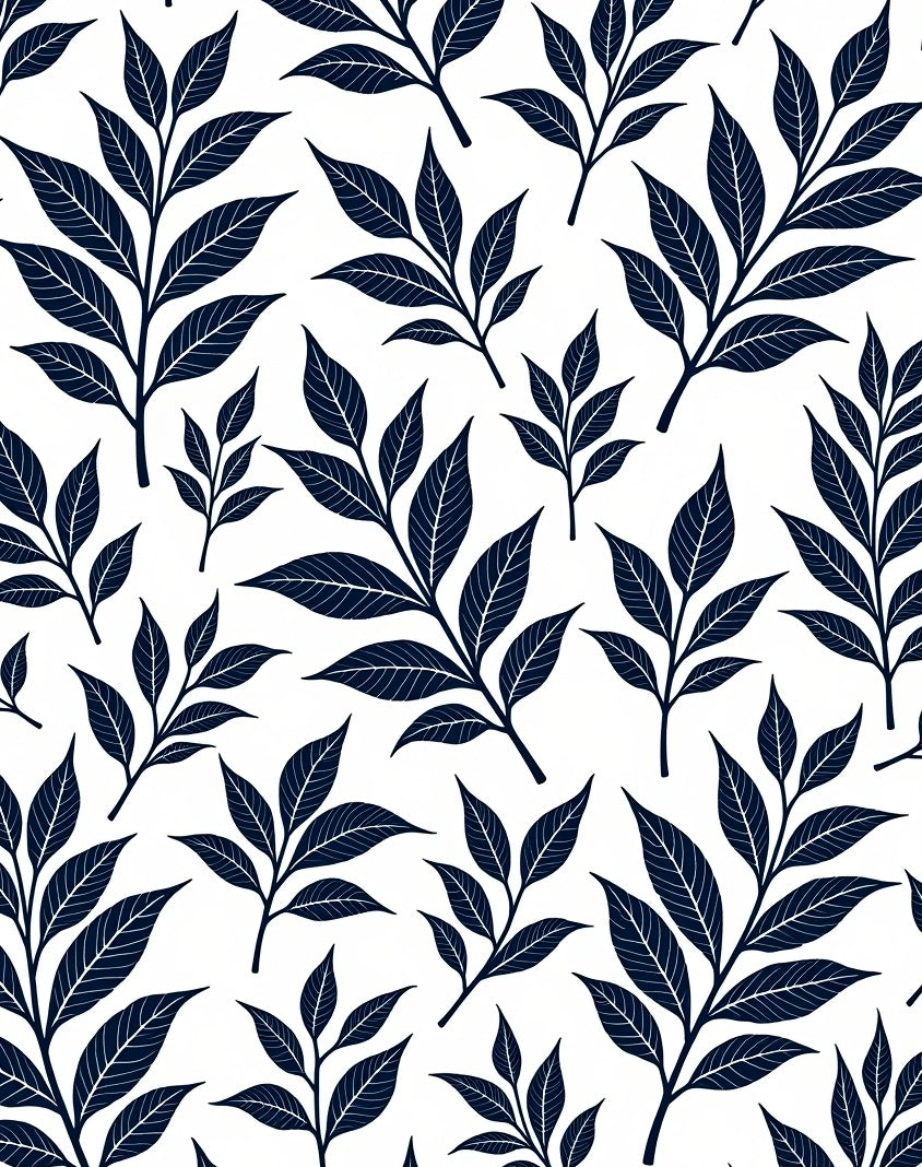 Dark Navy Leaf Branch Pattern Rug