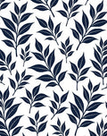 Dark Navy Leaf Branch Pattern Rug