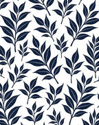 Dark Navy Leaf Branch Pattern Rug