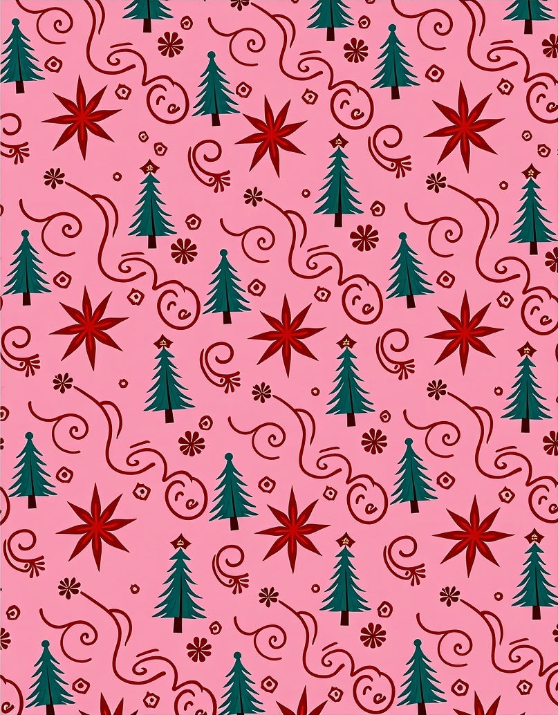 Pink Christmas Eve Trees Stars Rug