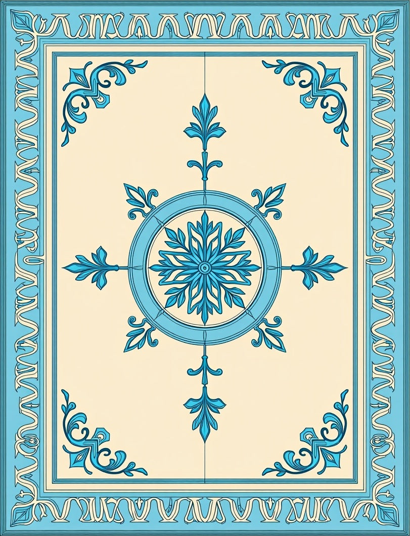 Light Blue Floral Medallion Patterned Rug