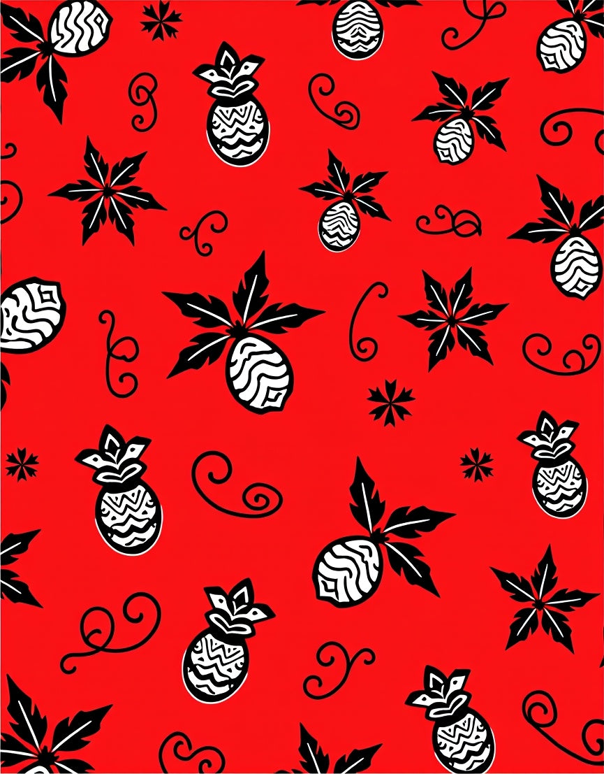 Red Pineapple Vine Black Print Rug