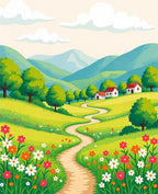 Whimsical Country Lane Floral Garden Rug