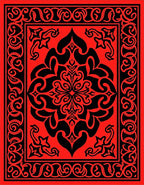 Bold Red Black Floral Border Rug