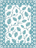 Teal Leaf Vine Border Design Rug