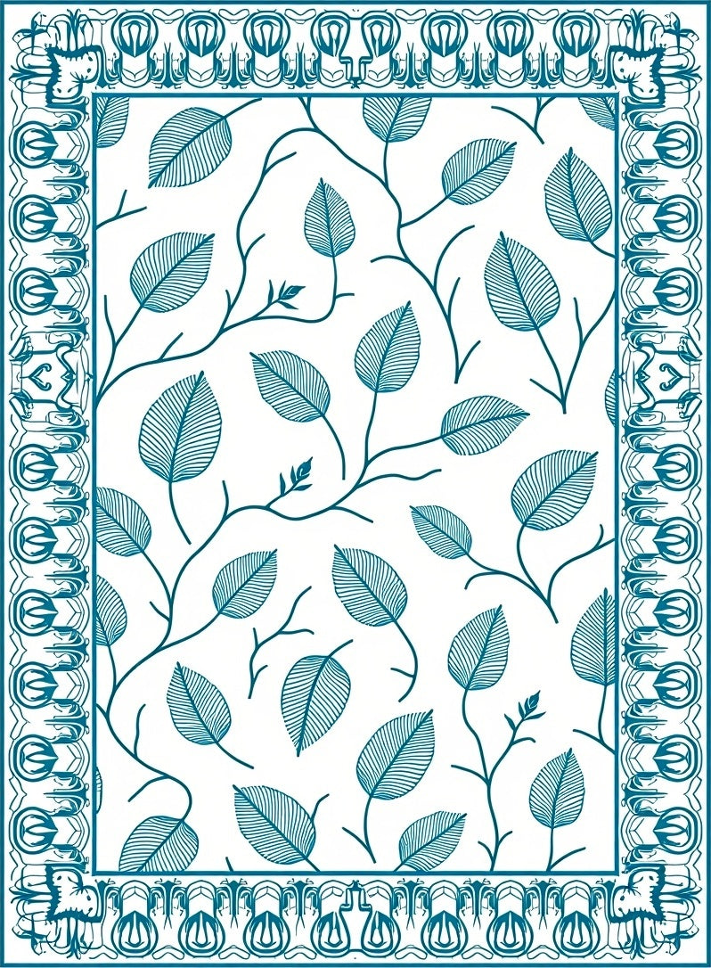 Teal Leaf Vine Border Design Rug
