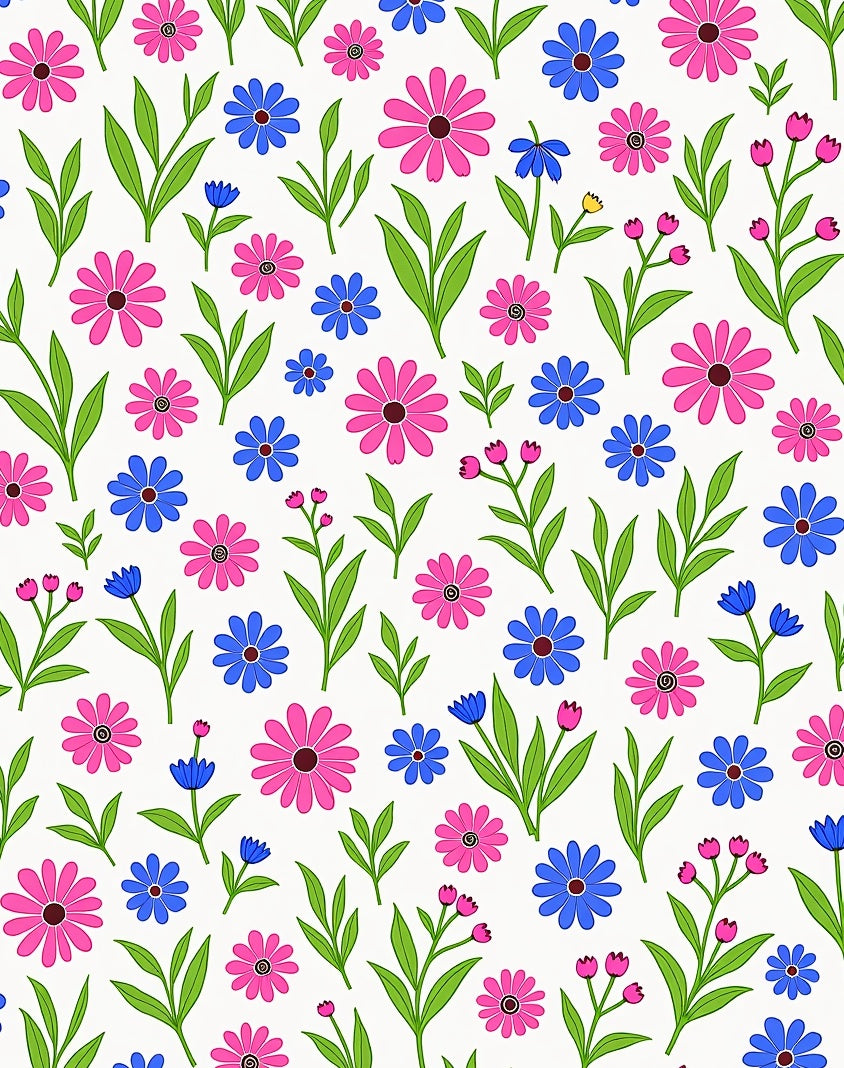 Playful Pink Blue Floral Pattern Rug