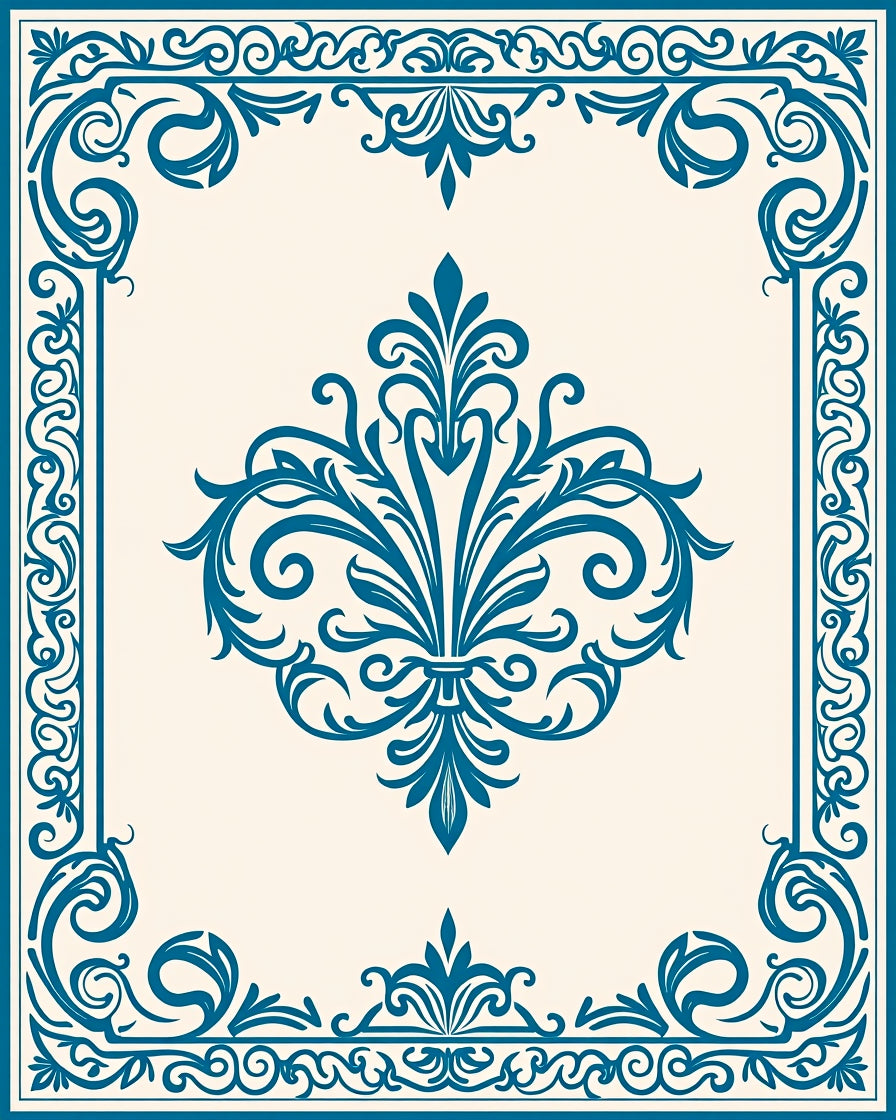 Vintage Blue Arabesque Damask Rug
