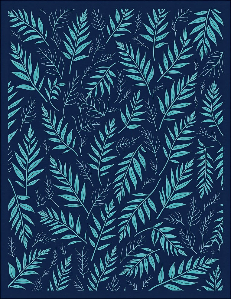 Tropical Leaf Pattern on Navy Background Rug
