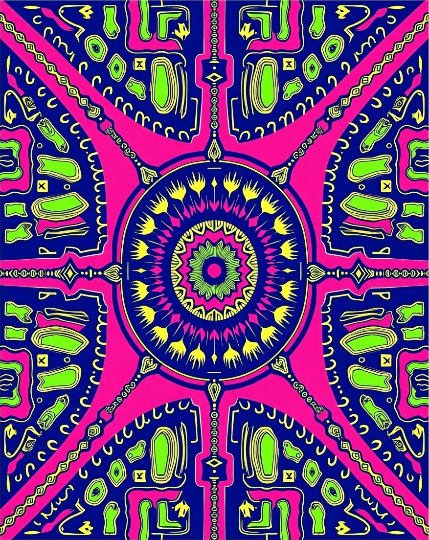 Vibrant Pink Blue Green Mandala Kaleidoscope Rug