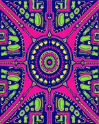 Vibrant Pink Blue Green Mandala Kaleidoscope Rug