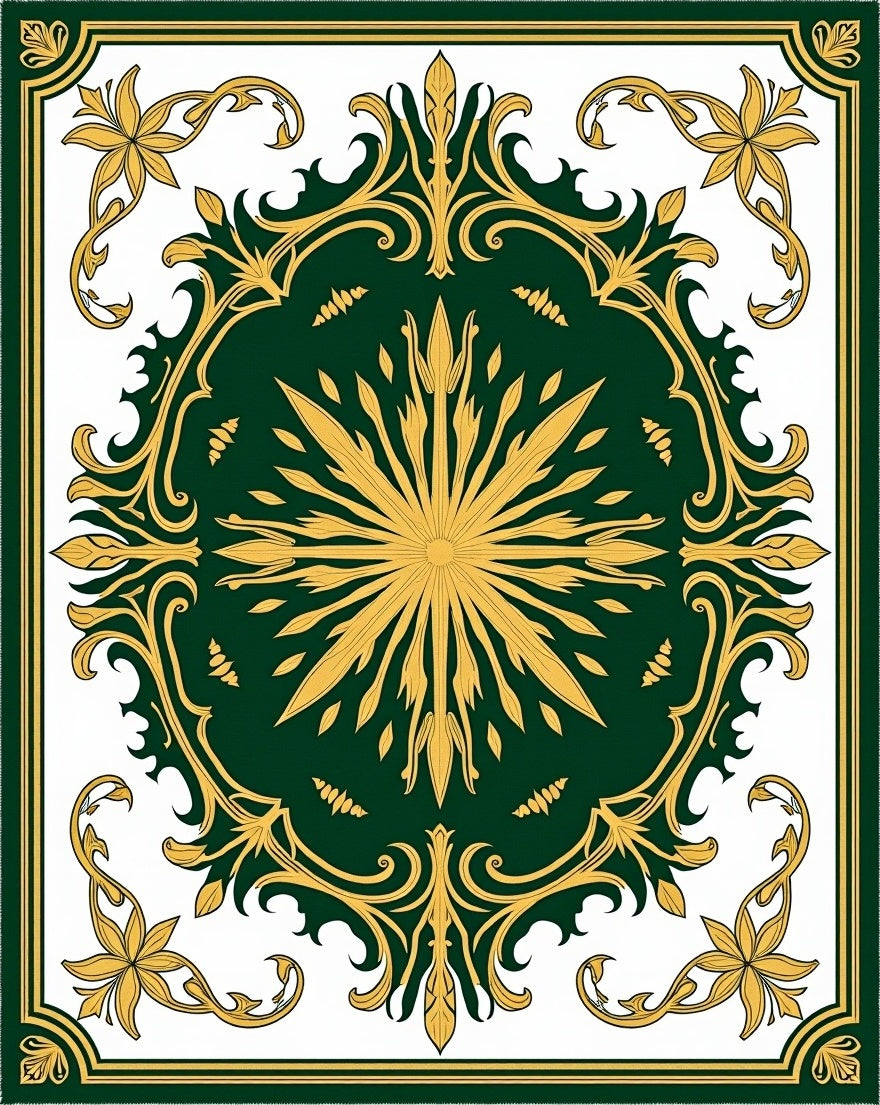 Emerald Gold Majestic Floral Border Rug