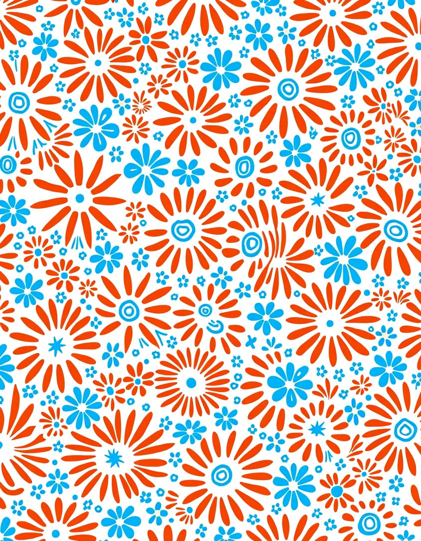 Bright Orange Blue Floral Pattern Rug