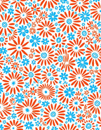 Bright Orange Blue Floral Pattern Rug