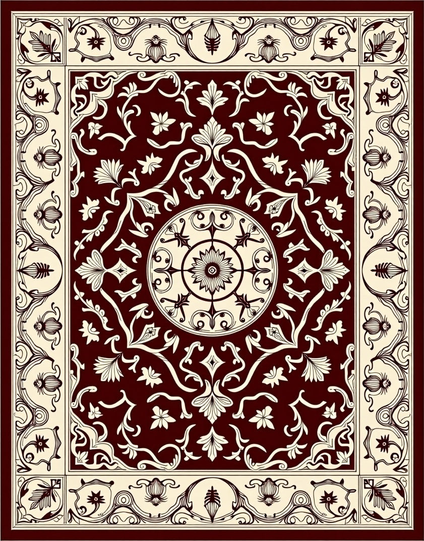Dark Red Floral Medallion Pattern Rug