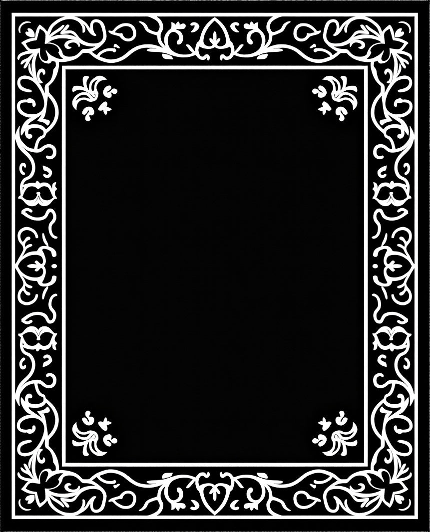 Elegant Black White Floral Vines Rug