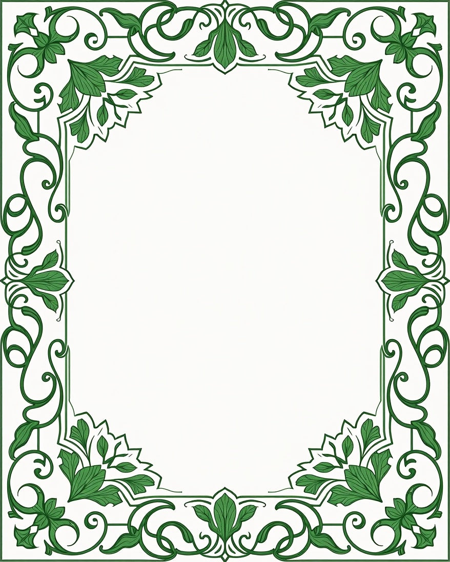 Green Floral Swirls Border Rug