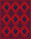 Red and Navy Floral Damask Design Rug