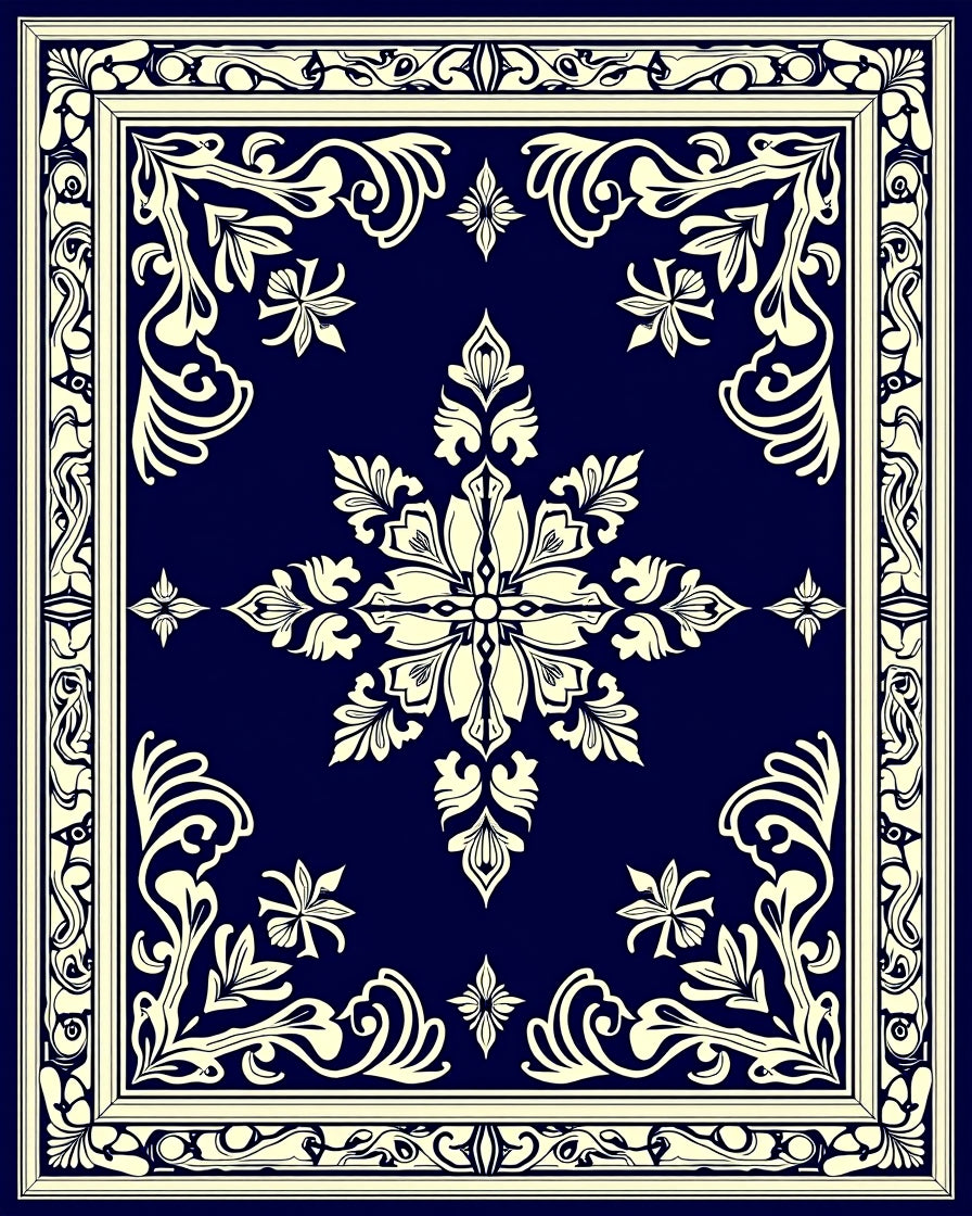 Ornate Floral Medallion Border Design Rug