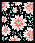 Bold Floral Pattern on Black Background Rug
