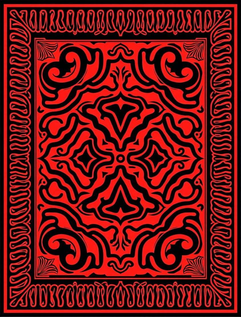 Bold Red Black Intricate Pattern Rug