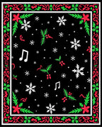 Festive Black Red Green Snowflake And Music Notes Rug