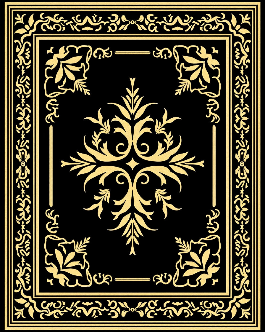 Ornate Floral Black and Gold Rug