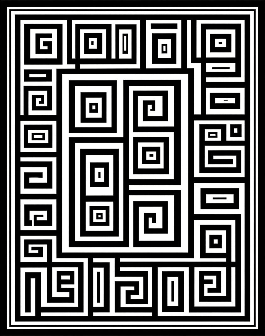Bold Black White Geometric Maze Rug