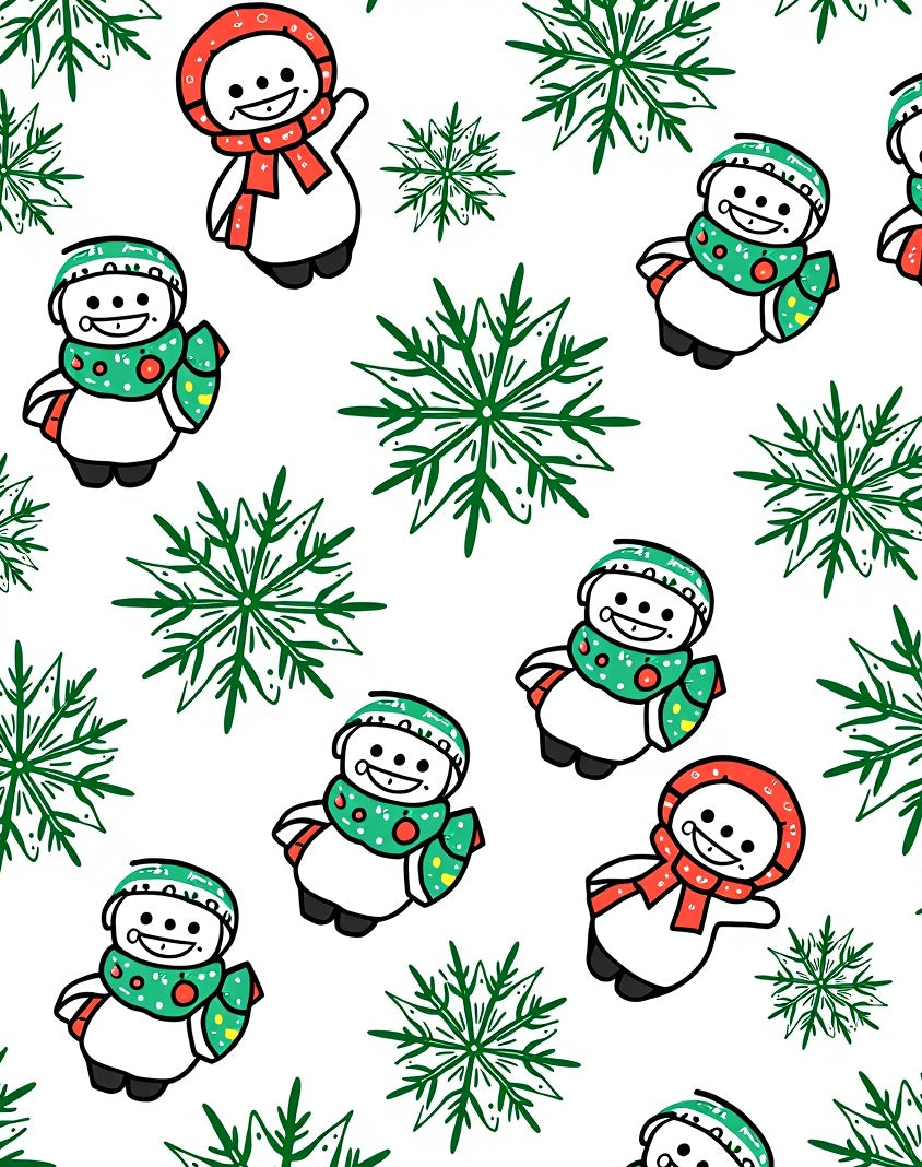 Playful Snowman With Green Snowflakes Rug
