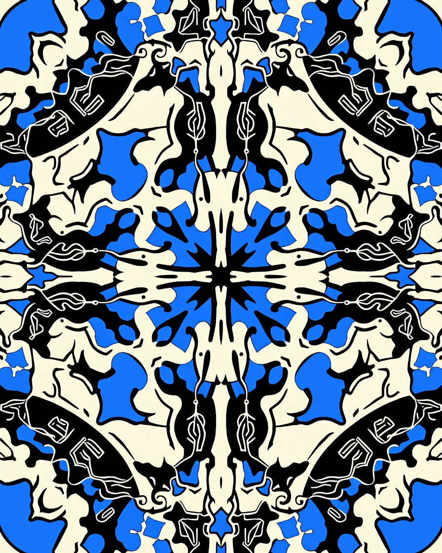 Bold Blue Black Cream Mandala Design Rug