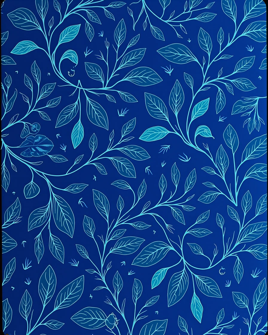 Vivid Blue Floral Vine Pattern Rug