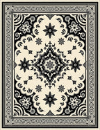 Vintage Floral Medallion Black Cream Rug