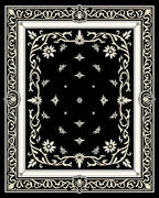 Black Cream Floral Vine Motif Rug