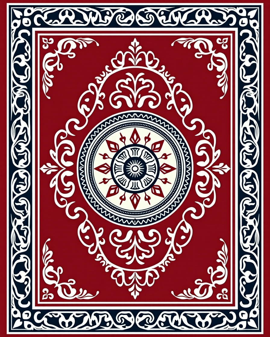 Rich Red Geometric Medallion Pattern Rug