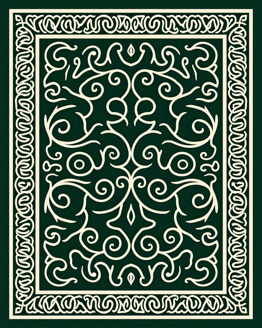 Elegant Ivory Scrollwork Design Rug