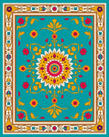 Colorful Floral Medallion Border Design Rug