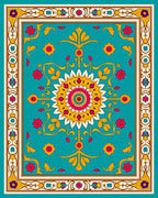 Colorful Floral Medallion Border Design Rug