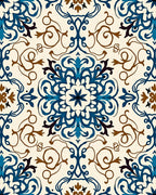 Ornate Blue Brown Floral Pattern Rug