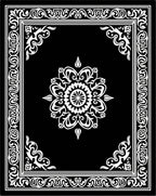 Ornate Black White Floral Frame Rug