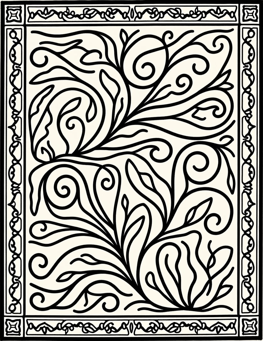 Elegant Floral Scroll Pattern Graphic Rug