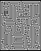 Black White Geometric Maze Pattern Rug