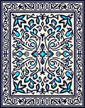 Ornate Blue Cream Floral Pattern Rug
