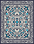 Ornate Blue Cream Floral Pattern Rug